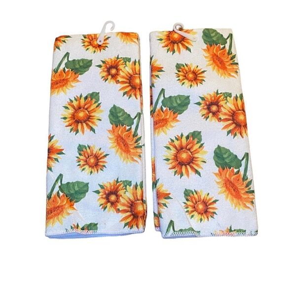 Two Sunflower Printed Kitchen Towels, 15x25 in. White, Yellow, Orange and Green - Picture 3 of 3